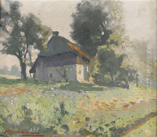 Landschaft Mit Bauernhof Oil Painting by Max Hirschenauer
