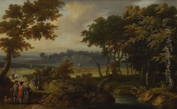 Baumlandschaft Mit Bachlauf Und Figurenstaffage Oil Painting by Friedrich Wilhelm Hirt