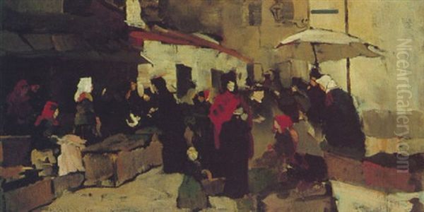 Ein Markt Oil Painting by Rudolf Hirth Du Frenes