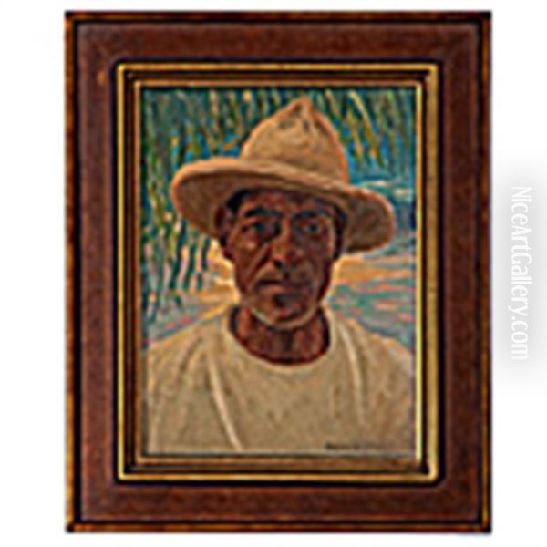 Hawaiian Portrait Of A Fisherman Oil Painting by David Howard Hitchcock