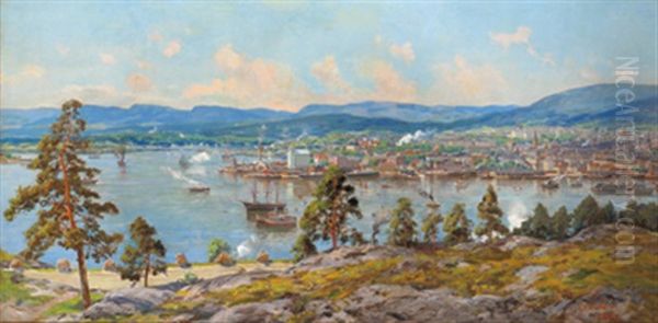 Blick Auf Oslo Oil Painting by Arne Hjersing