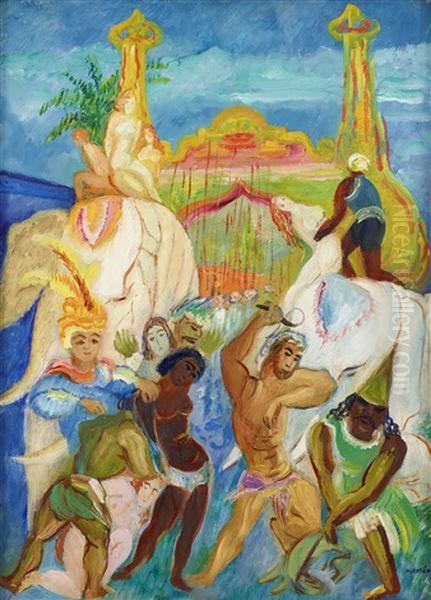 De Vita Elefanterna Oil Painting by Sigrid Hjerten