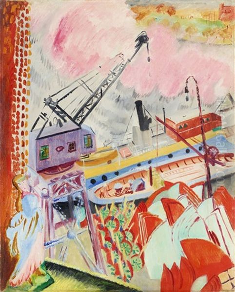 Skordemaskiner O Violett Lyftkran Oil Painting by Sigrid Hjerten