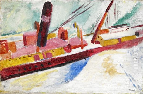 Rod Bat - Utsikt Fran Ateljen Mot Stadsgardskajen, Stockholm Oil Painting by Sigrid Hjerten