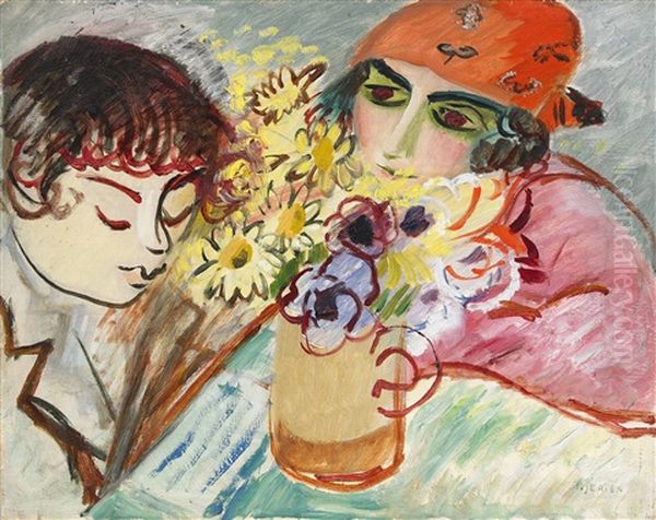 Laxforhoret (laxlasning) Oil Painting by Sigrid Hjerten