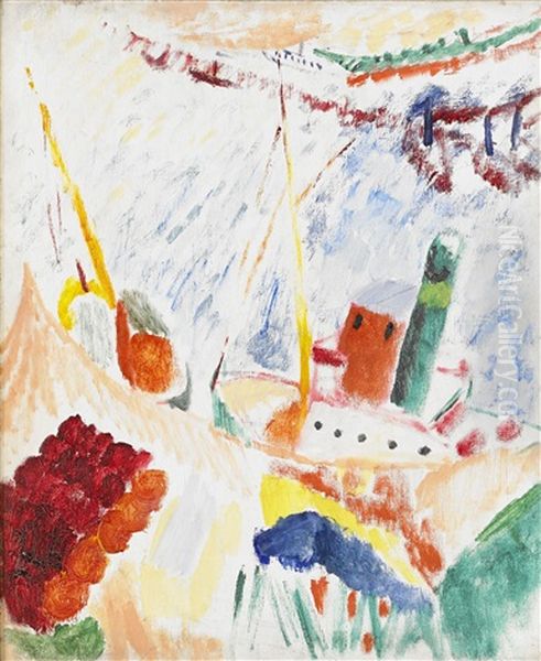 Hamnbild - Stadsgarden, Stockholm Oil Painting by Sigrid Hjerten