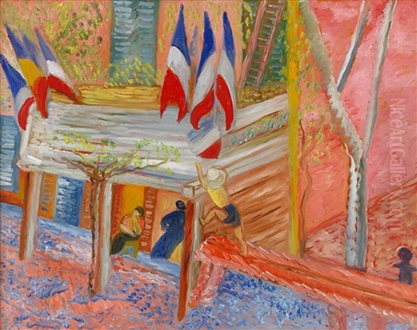 Vid Torget I Cassis, Den 14 Juli Oil Painting by Sigrid Hjerten