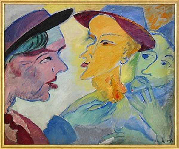 Tre Profiler (tandstickan) Oil Painting by Sigrid Hjerten