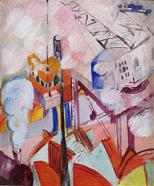 Hamnbild - Utsikt Fran Ateljen Mot Stadsgardskajen, Stockholm Oil Painting by Sigrid Hjerten