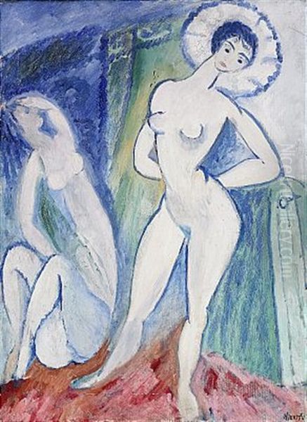 Tva Modeller Oil Painting by Sigrid Hjerten