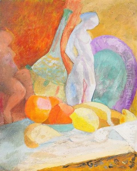 Stilleben Med Frukter Och Statyett Oil Painting by Sigrid Hjerten