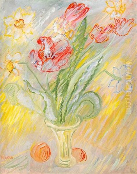 Stilleben Med Tulpaner Och Paskliljor Oil Painting by Sigrid Hjerten