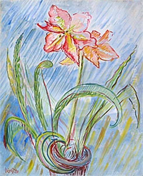 Blomsterstilleben Med Amaryllis Oil Painting by Sigrid Hjerten