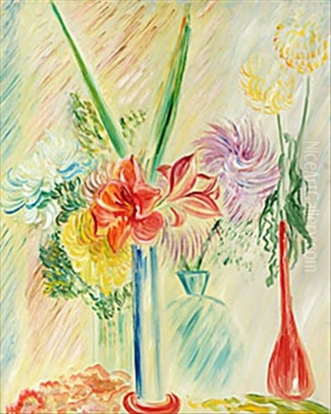 Blomsterstilleben Med Chrysanthemum Oil Painting by Sigrid Hjerten