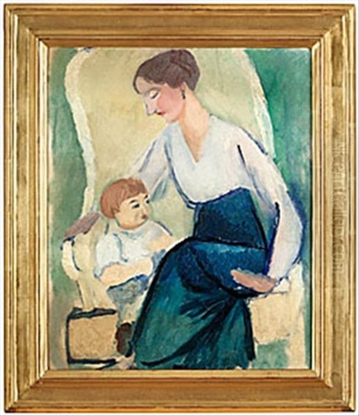 Kvinna Och Liten Pojke Oil Painting by Sigrid Hjerten