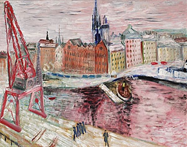 Utsikt Over Skeppsbron - Vinter I Stockholm Oil Painting by Sigrid Hjerten