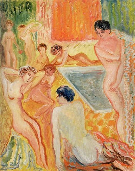 Odalisker I Badet Oil Painting by Sigrid Hjerten