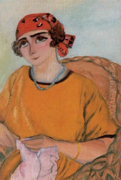 Berthe I Gul Klanning Oil Painting by Sigrid Hjerten