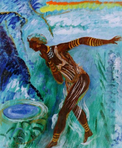 Negressen Vid Brunnen Oil Painting by Sigrid Hjerten