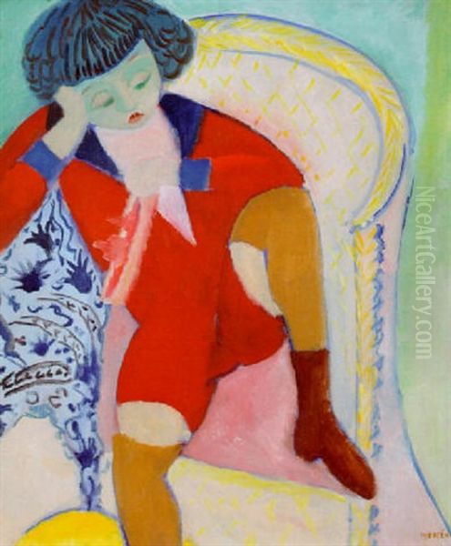 Gosse Med Leksakbat Oil Painting by Sigrid Hjerten