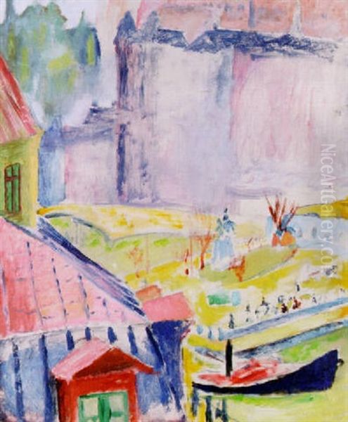 Utsikt Over Slussen - Stockholm Oil Painting by Sigrid Hjerten