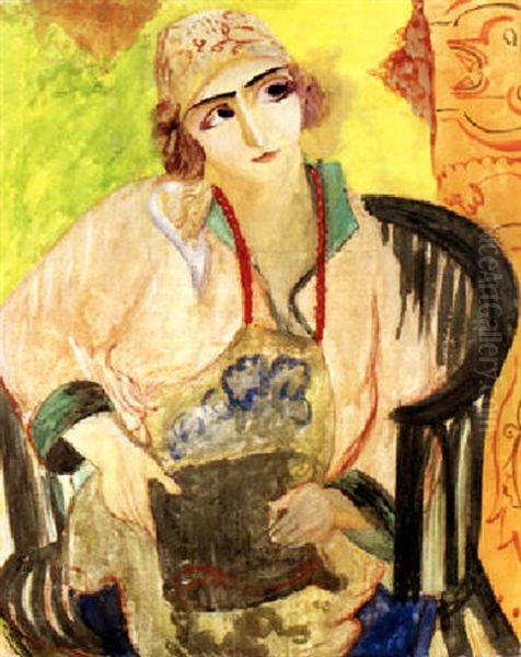 Berthe Broderar Oil Painting by Sigrid Hjerten