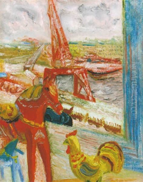 Stockholmsvy Med Dalahastar Oil Painting by Sigrid Hjerten