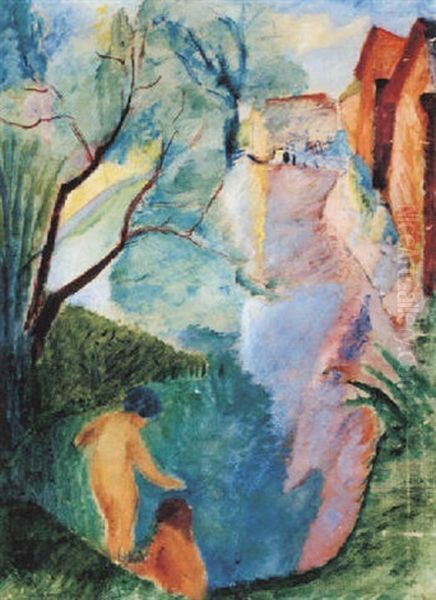 Badende Born Oil Painting by Sigrid Hjerten