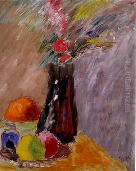 Stilleben Med Blommor Och Frukt Oil Painting by Sigrid Hjerten