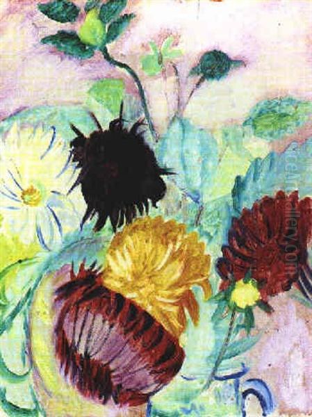 Astrar I Glaskaraff Oil Painting by Sigrid Hjerten