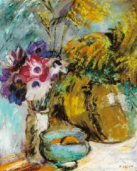 Stilleben Med Blommor Och Frukter Oil Painting by Sigrid Hjerten