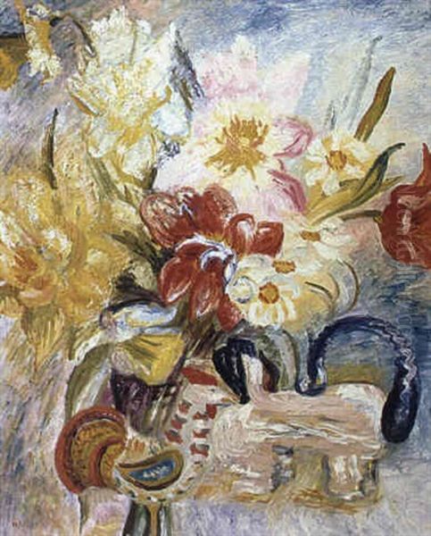 V+rbukett Med P+sktupp Oil Painting by Sigrid Hjerten