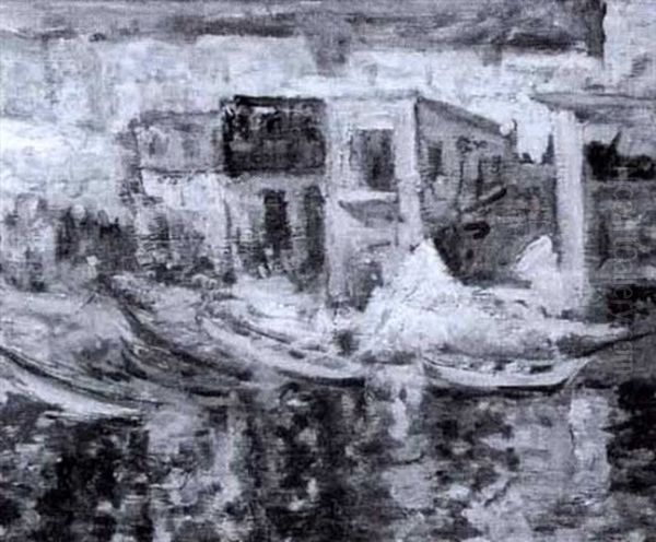 Sydfransk Kustby Med Batar Oil Painting by Sigrid Hjerten