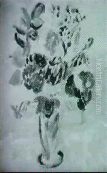 Blommor I Vas Mot Turkos Fond Oil Painting by Sigrid Hjerten