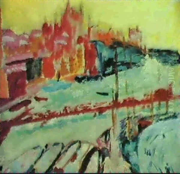 Barges On The Seine, Paris Oil Painting by Sigrid Hjerten