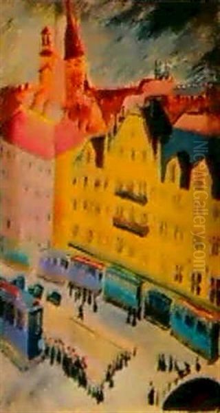 Slussen Oil Painting by Sigrid Hjerten