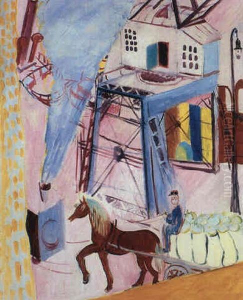 Det Blaa Lokomotivet Oil Painting by Sigrid Hjerten