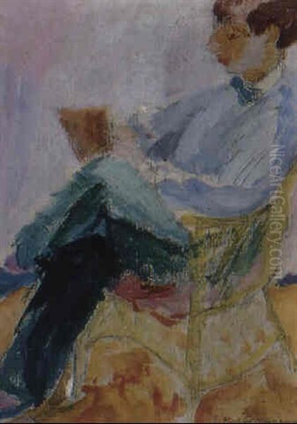 Portratt Av Isaac Grunewald Lasande Oil Painting by Sigrid Hjerten