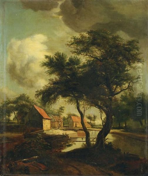 Landschaft Mit Gehoft Am Teich Oil Painting by Meindert Hobbema