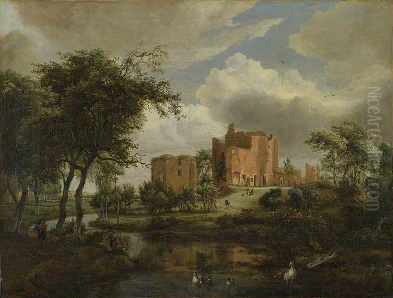 The Ruins Of Brederode Castle Oil Painting by Meindert Hobbema