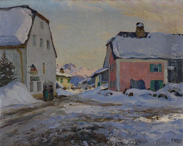 Dorfgasse Im Schnee. Seefeld Im Tirol Oil Painting by Franz Xaver Hoch