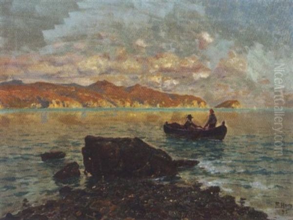 Italienische Kuste Mit Fischerboot Oil Painting by Franz Xaver Hoch