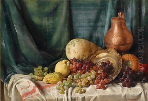 Fruchtestillleben Mit Zinngeschirr Oil Painting by Daniel Hock