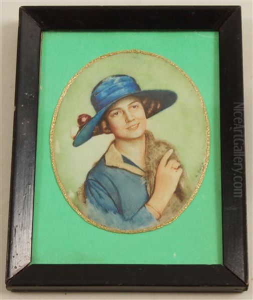 Bildnis Einer Jungen Frau Mit Blauem Hut Und Pelzstola Oil Painting by Kuno Hock