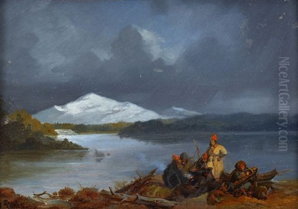 Tjidtjak I Ovader - Motiv Fran Hornavan, Lappland Oil Painting by Johan Fredrik Hoeckert