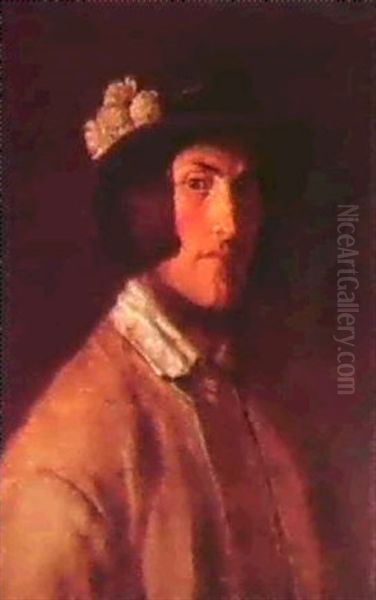 Tysk Man I Hatt Oil Painting by Johan Fredrik Hoeckert