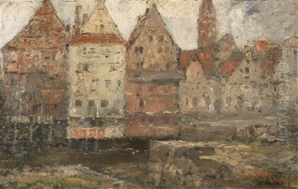 Am Stintmarkt In Luneburg Oil Painting by Rudolf Hoeckner