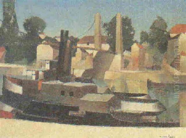 Remorqueur A Quai A Conflans-sainte-honorine Oil Painting by Pierre Hode