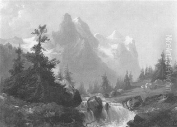 Wellhorn Und Wetterhorn Oil Painting by Ernst Hodel the Elder