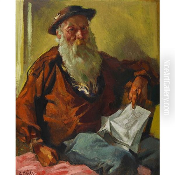 Sitzender Alter Bauer Oil Painting by Ernst Hodel the Younger
